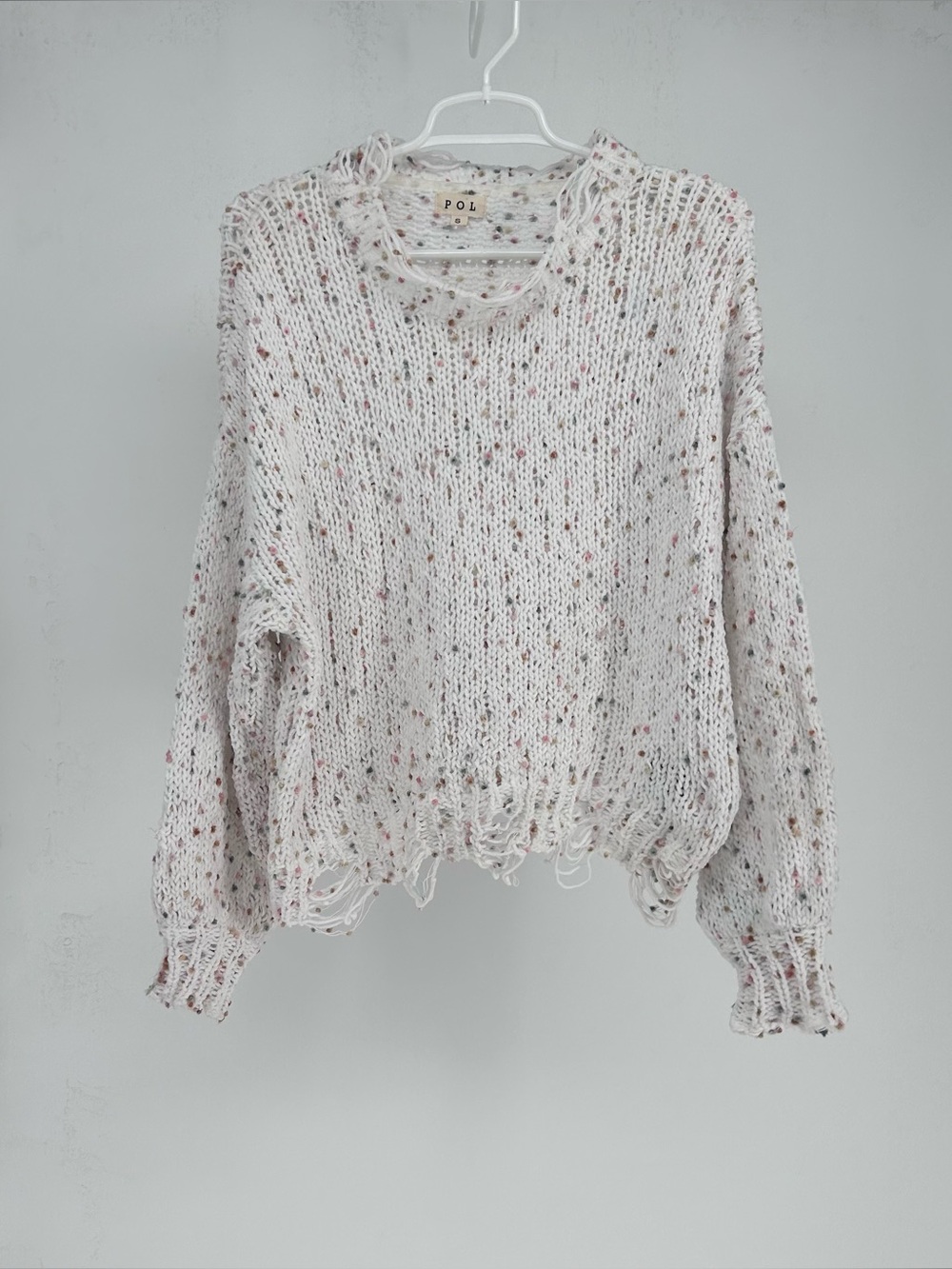 POL Confetti Knit Distressed Oversized Sweater Cream Pastel Speckled size Small